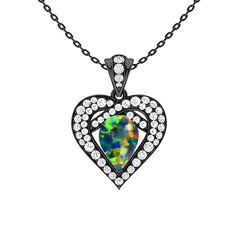 Sotiya Opal Pear Cut Heart Necklace Sterling Silver-Sotiya