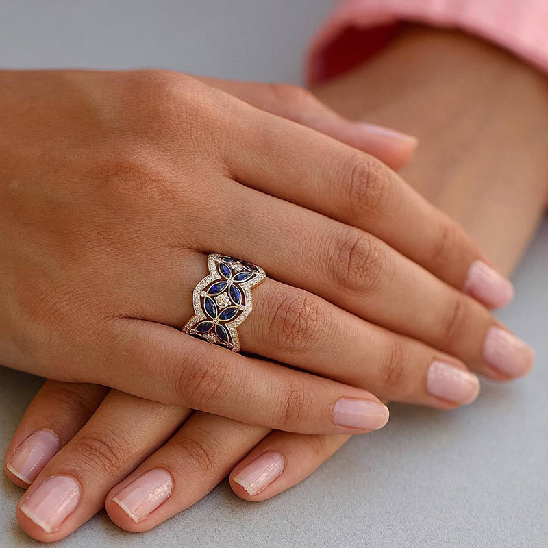 Sotiya Round and Marquise Cut Flower Ring Sterling Silver-Sotiya