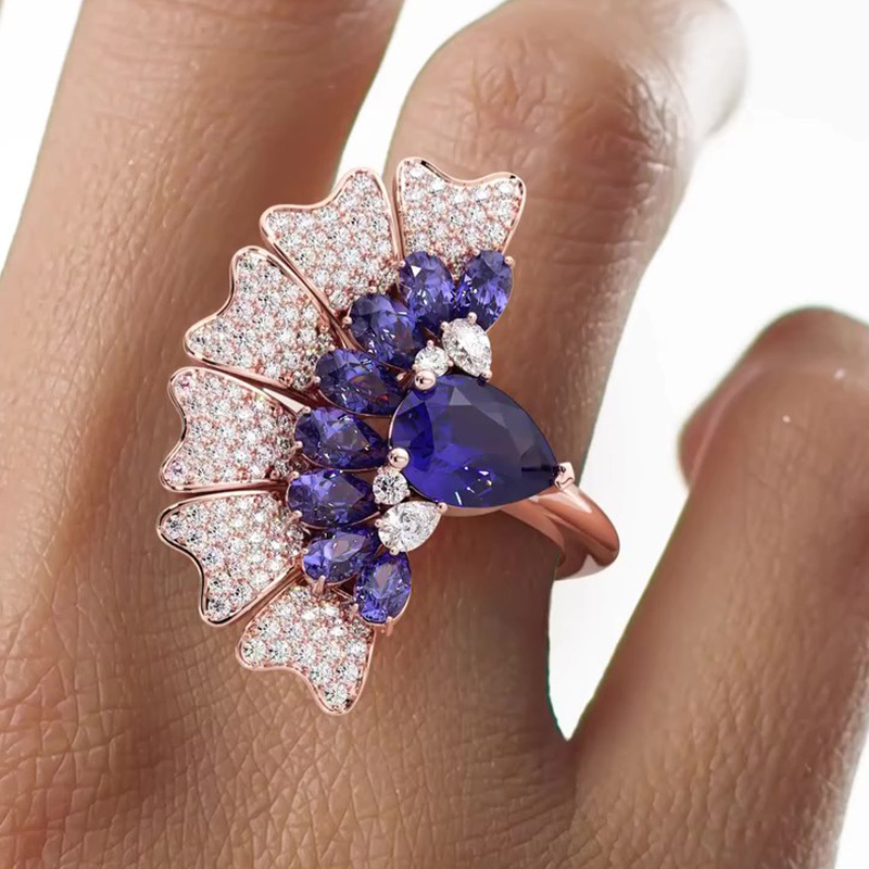 Sotiya Peacock Inspired Pear Cut Cocktail Ring Sterling Silver-Sotiya