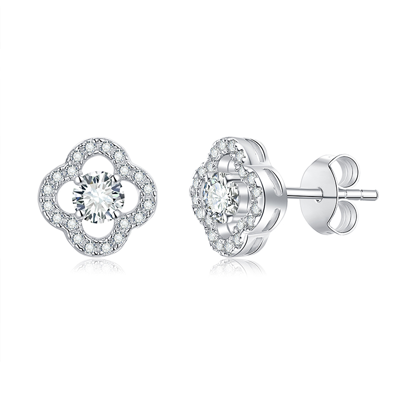Sotiya Four Leaf Clover Round Cut Moissanite Stud Earrings Sterling Silver-Sotiya
