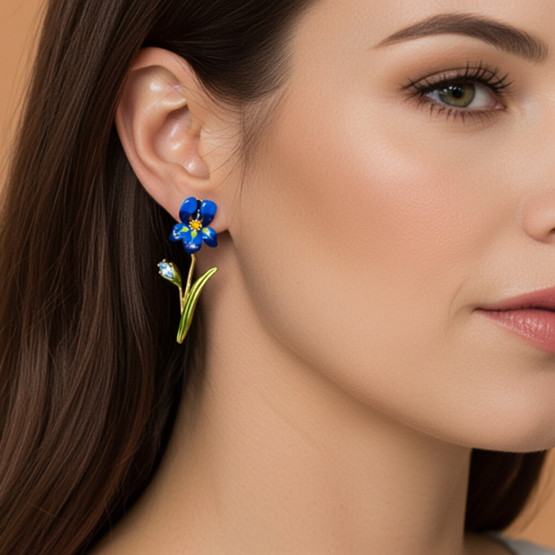 Sotiya Artist Collection Famous Painting Irises Inspired Enamel Asymmetrical Earrings-Sotiya