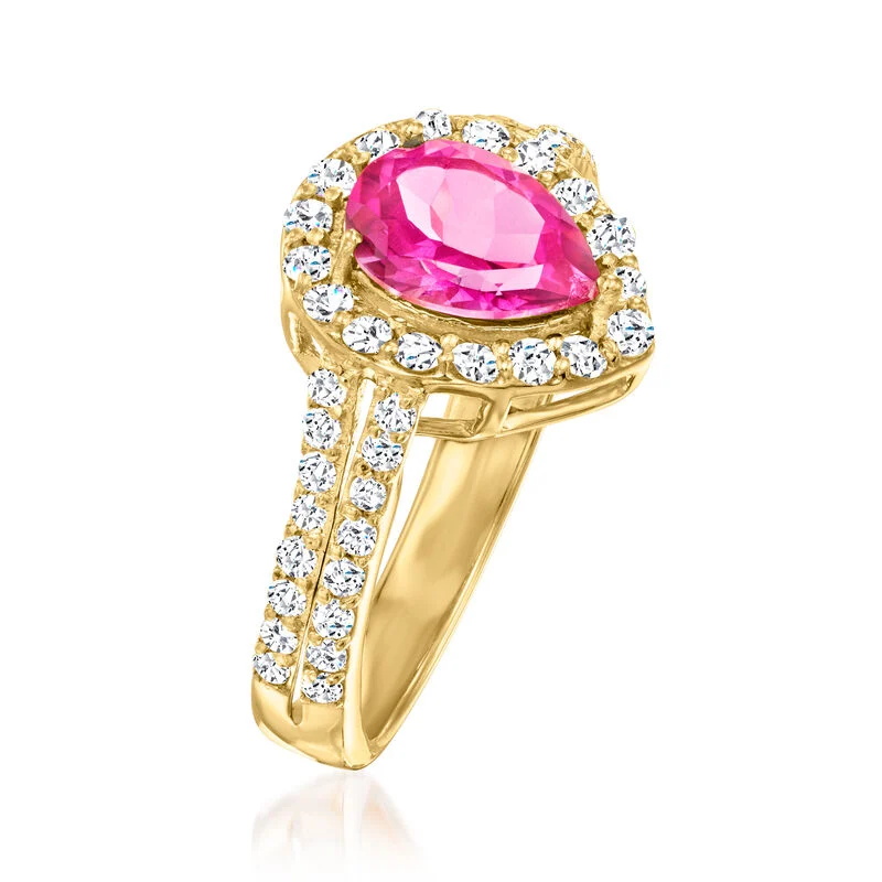 Sotiya Hot Pink Halo Pear Cut Engagement Ring Sterling Silver-Sotiya