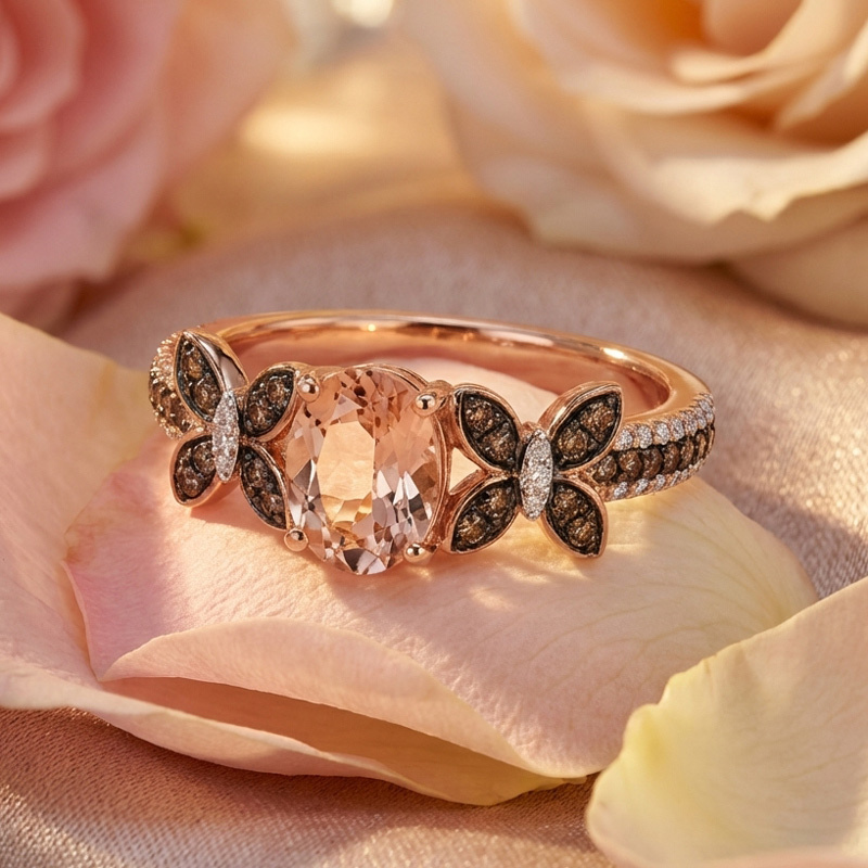 Sotiya Butterfly Synthetic Morganite Oval Cut Coffee Engagement Ring Sterling Silver-Sotiya