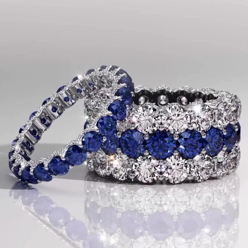 Sotiya Round Cut Three Sided Pave Eternity Ring Sterling Silver-Sotiya