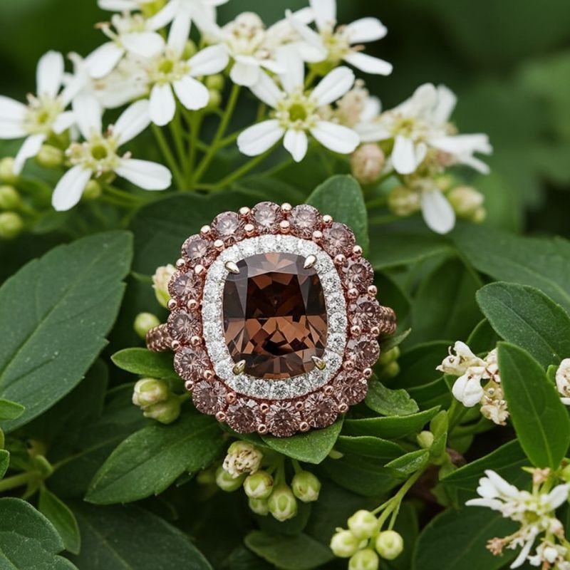 Sotiya Cathedral Double Halo Cushion Cut Coffee Engagement Ring Sterling Silver-Sotiya