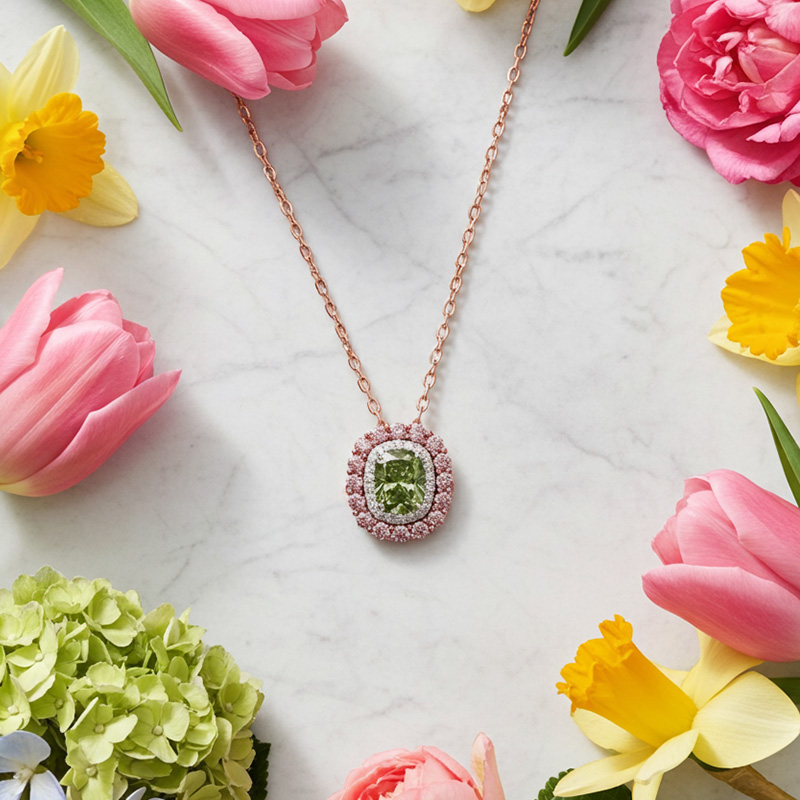 Sotiya Double Halo Cushion Cut Necklace Sterling Silver-Sotiya