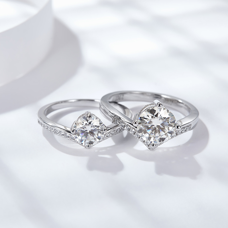 Sotiya V Shaped Round Cut Moissanite Engagement Ring Sterling Silver-Sotiya