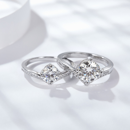 Sotiya V Shaped Round Cut Moissanite Engagement Ring Sterling Silver-Sotiya