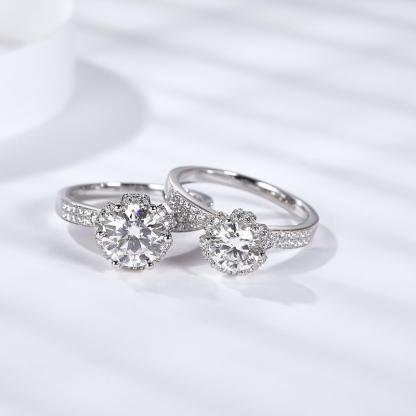 Sotiya Flower Design Round Cut Moissanite Engagement Ring Sterling Silver-Sotiya