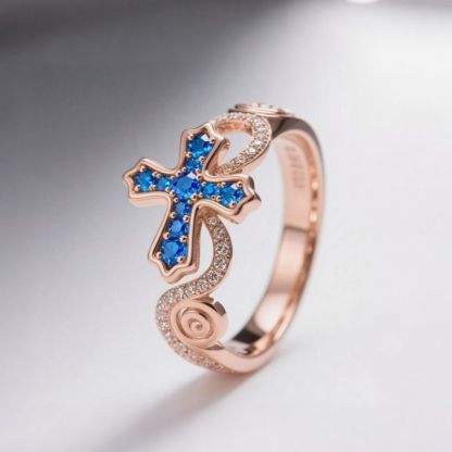 Sotiya Cross Design Faith Round Cut Coffee Cocktail Ring Sterling Silver-Sotiya