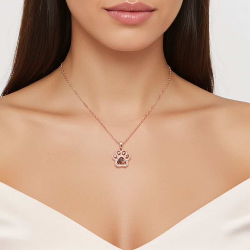 Sotiya Pet Cat Dog Paw Halo Coffee Heart Cut Pendant Necklace Sterling Silver