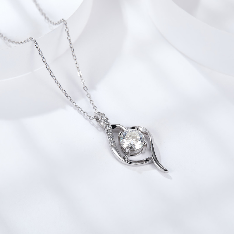 Sotiya Twist Round Cut Moissanite Necklace Sterling Silver-Sotiya