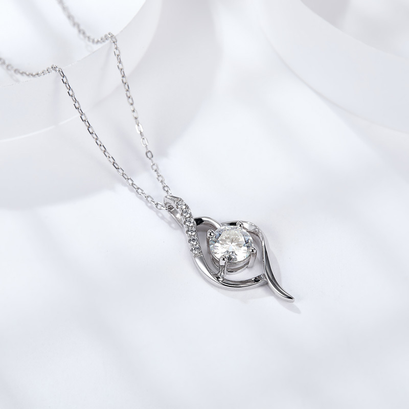 Sotiya Twist Round Cut Moissanite Necklace Sterling Silver-Sotiya