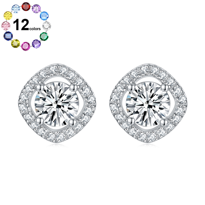 Sotiya 12 Birthstones Halo Round Cut Stud Earrings Sterling Silver-Sotiya