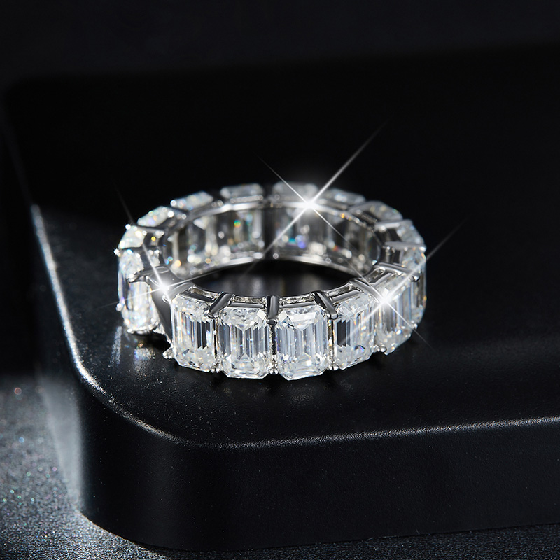 Sotiya Emerald Cut Moissanite Eternity Ring Sterling Silver-Sotiya