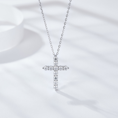 Sotiya Cross Design Round Cut Moissanite Necklace Sterling Silver-Sotiya