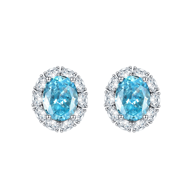 Sotiya Halo Oval Cut Stud Earrings High-carbon Zircon Sterling Silver-Sotiya