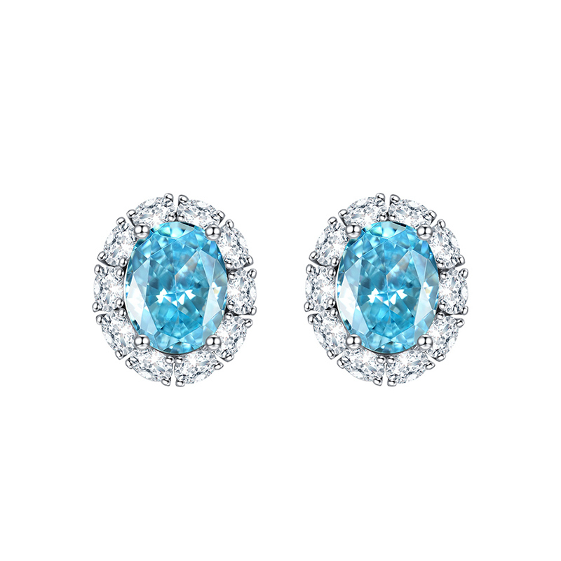 Sotiya Halo Oval Cut Stud Earrings High-carbon Zircon Sterling Silver-Sotiya