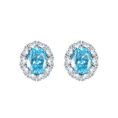 Sotiya Halo Oval Cut Stud Earrings High-carbon Zircon Sterling Silver-Sotiya