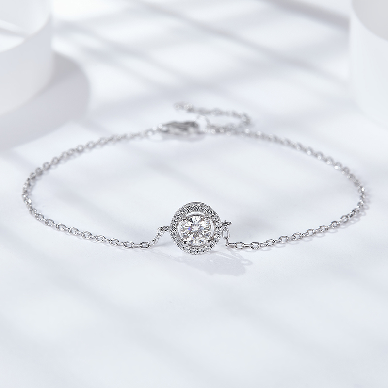 Sotiya Halo Round Cut Moissanite Bracelet Sterling Silver-Sotiya