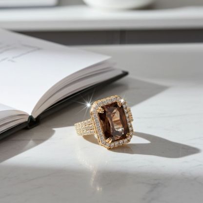 Sotiya Halo Radiant Cut Coffee Engagement Ring Sterling Silver