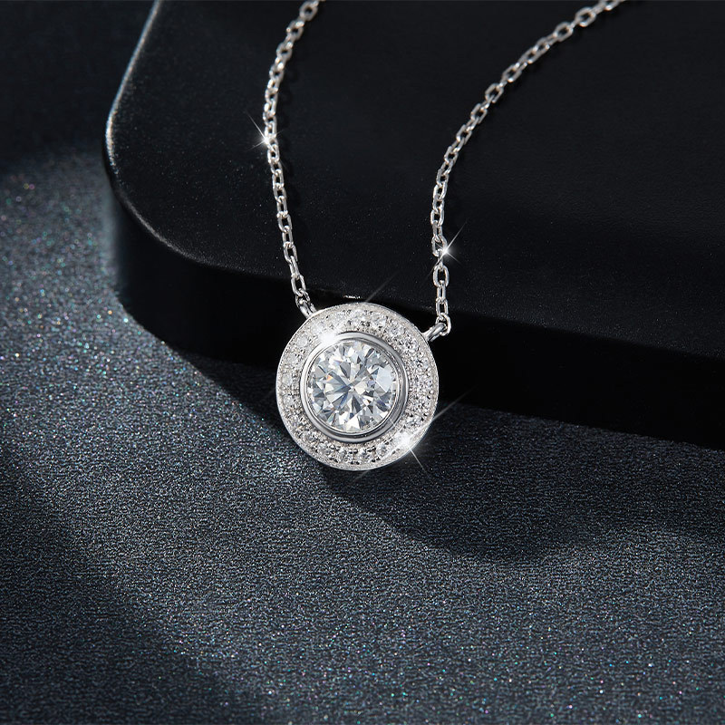 Sotiya Halo Round Cut Moissanite Necklace Sterling Silver-Sotiya