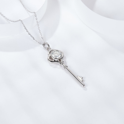 Sotiya Key Design Bezel Set Round Cut Moissanite Necklace Sterling Silver-Sotiya