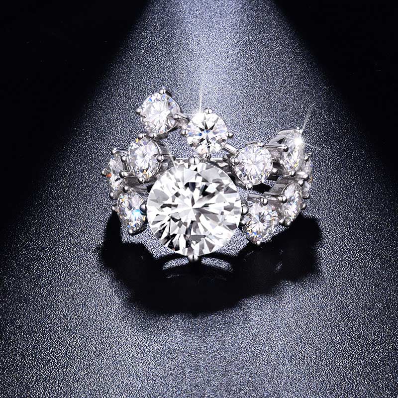 Sotiya Round Cut Moissanite Cluster Ring Sterling Silver-Sotiya