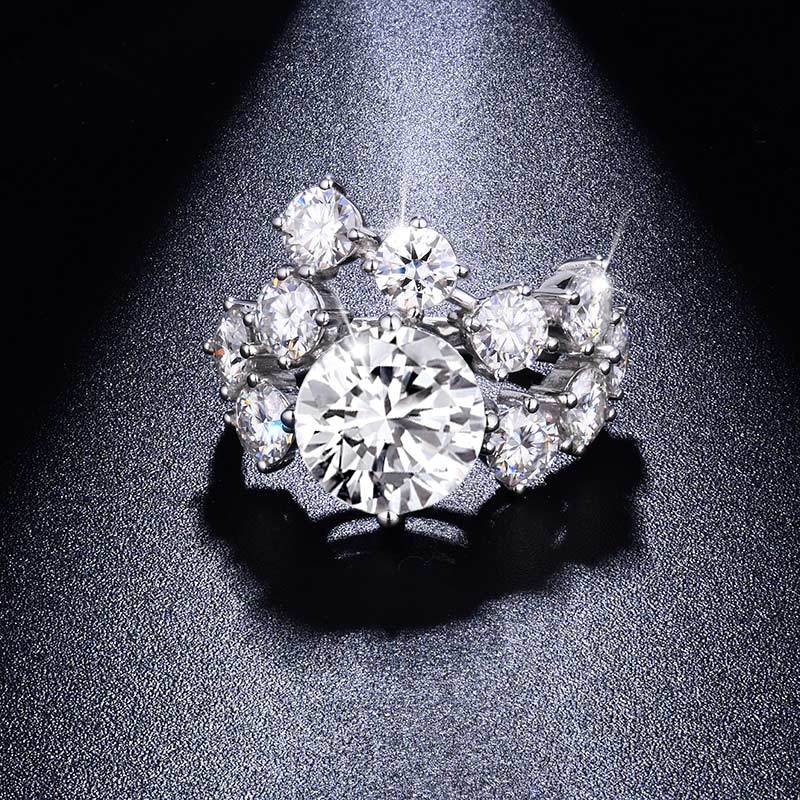 Sotiya Round Cut Moissanite Cluster Ring Sterling Silver-Sotiya