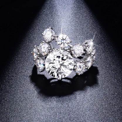 Sotiya Round Cut Moissanite Cluster Ring Sterling Silver-Sotiya