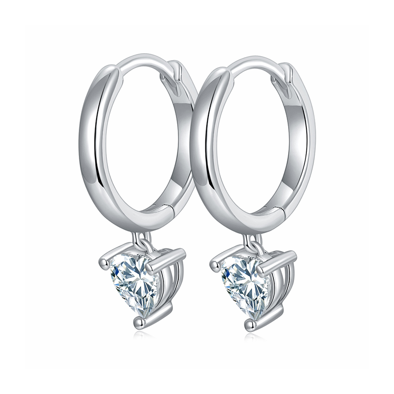 Sotiya Solitaire Heart Cut Moissanite Drop Earrings Sterling Silver-Sotiya