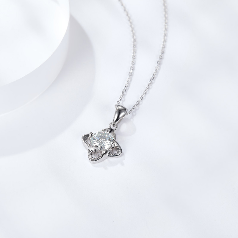 Sotiya Four Leaf Clover Solitaire Round Cut Moissanite Necklace Sterling Silver-Sotiya