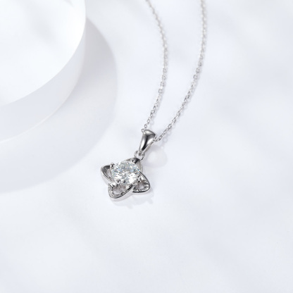 Sotiya Four Leaf Clover Solitaire Round Cut Moissanite Necklace Sterling Silver-Sotiya