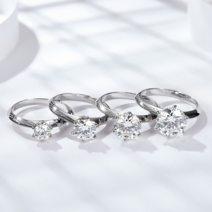 Sotiya Classic 6 Prong Round Cut Solitaire Moissanite Engagement Ring Sterling Silver