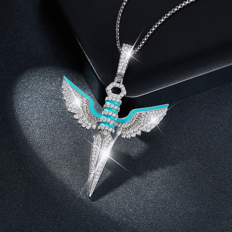 Sotiya Rising Wings Sword Moissanite Enamel Necklace Sterling Silver-Sotiya