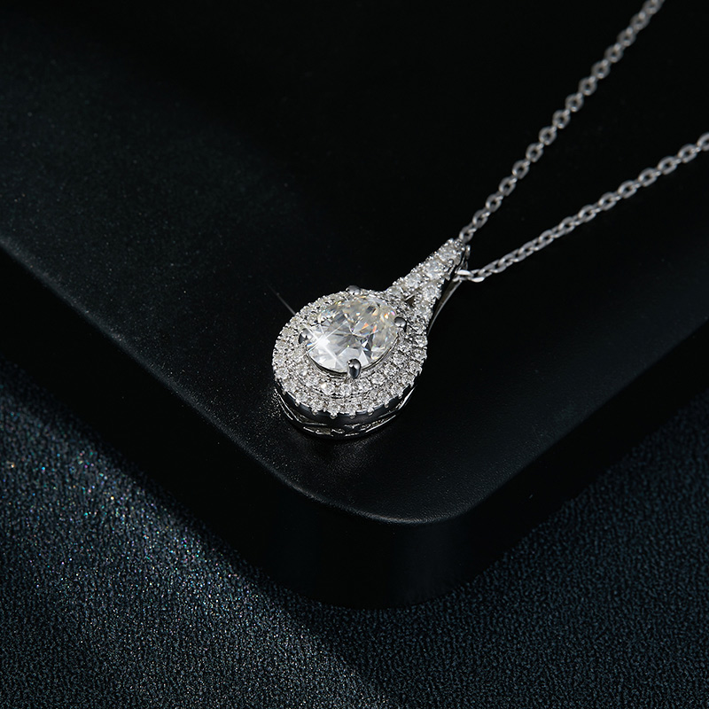 Sotiya Two Halo Oval Cut Moissanite Necklace Sterling Silver-Sotiya