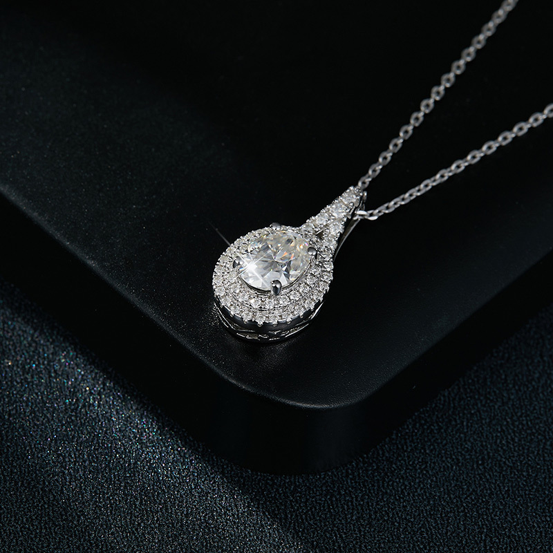 Sotiya Two Halo Oval Cut Moissanite Necklace Sterling Silver-Sotiya