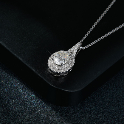 Sotiya Two Halo Oval Cut Moissanite Necklace Sterling Silver-Sotiya