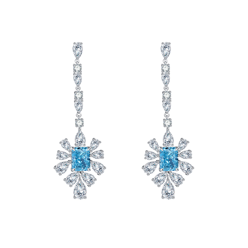 Sotiya Radiant Cut Snowflake Cluster Chandelier Earrings High-carbon Zircon Sterling Silver-Sotiya