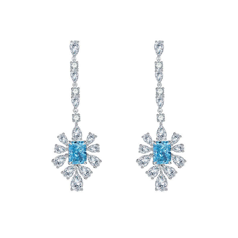 Sotiya Radiant Cut Snowflake Cluster Chandelier Earrings High-carbon Zircon Sterling Silver-Sotiya