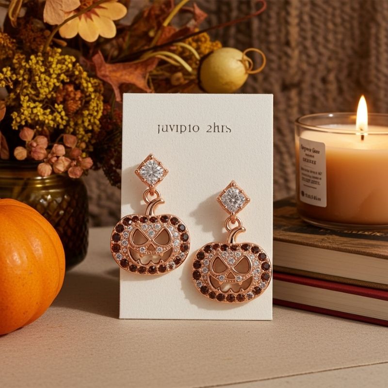 Sotiya Pumpkin Skull Inspired Coffee Drop Earrings Sterling Silver-Sotiya