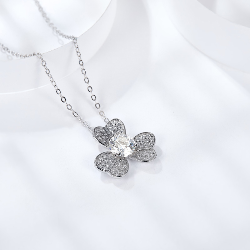 Sotiya Shamrock Round Cut Moissanite Necklace Sterling Silver-Sotiya