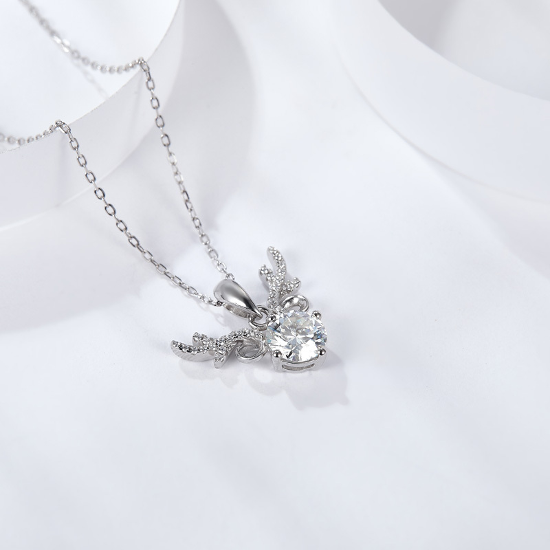 Sotiya Antlers Round Cut Moissanite Necklace Sterling Silver-Sotiya