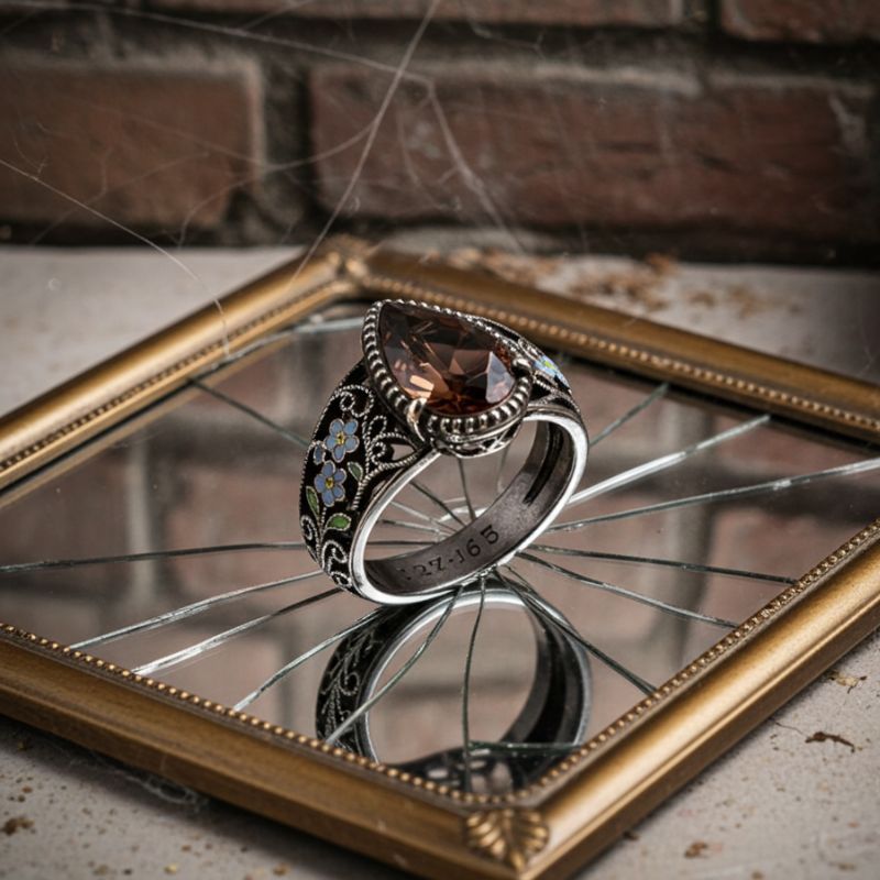 Sotiya Vintage Filigree Pear Cut Coffee Engagement Ring Sterling Silver-Sotiya