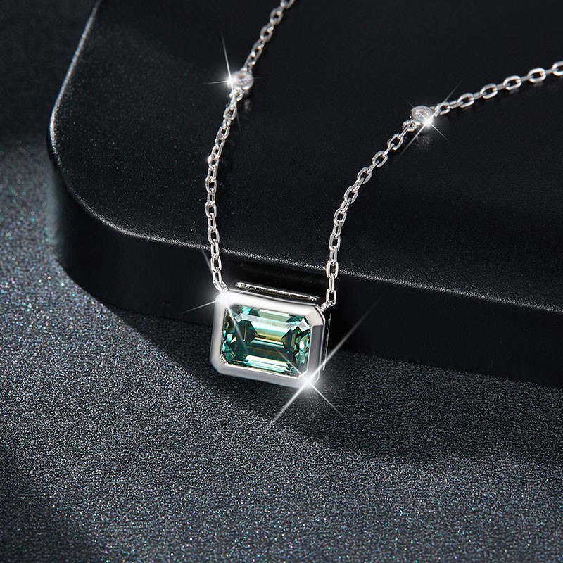 Sotiya Bezel Set Solitaire Emerald Cut Moissanite Necklace Sterling Silver-Sotiya