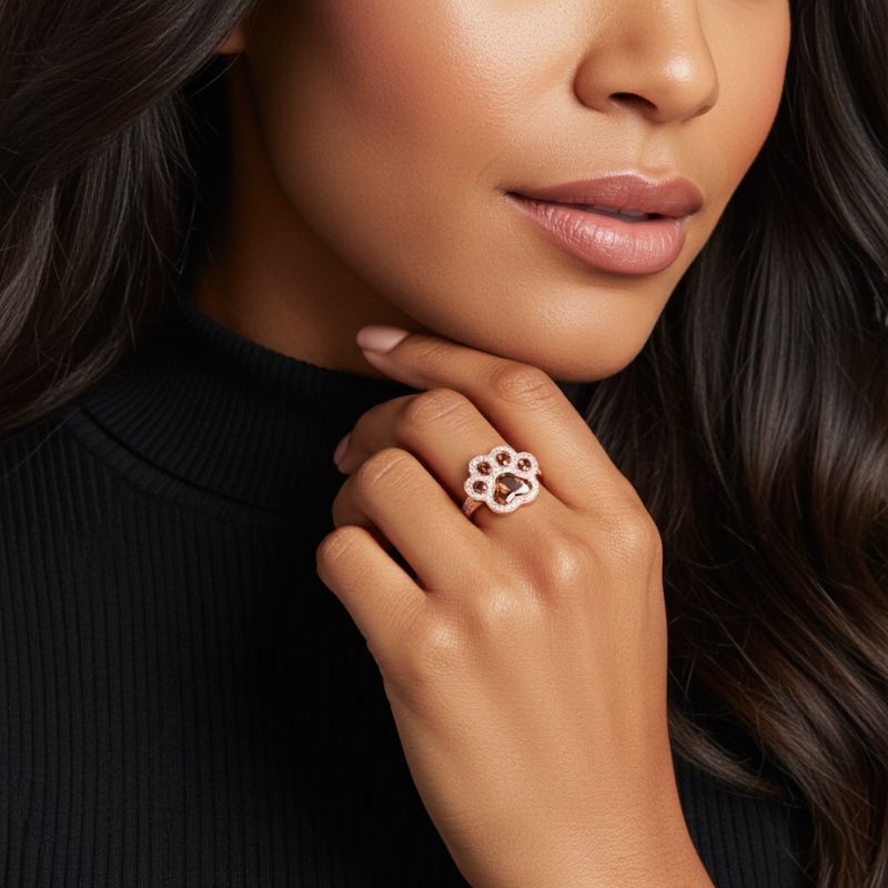 Sotiya Pet Cat Dog Paw Halo Coffee Heart Cut Cocktail Ring Sterling Silver-Sotiya