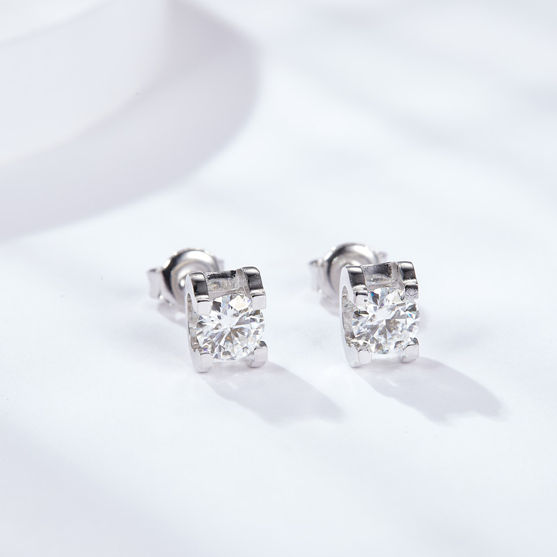 Sotiya Solitaire Round Cut Moissanite Stud Earrings Sterling Silver-Sotiya