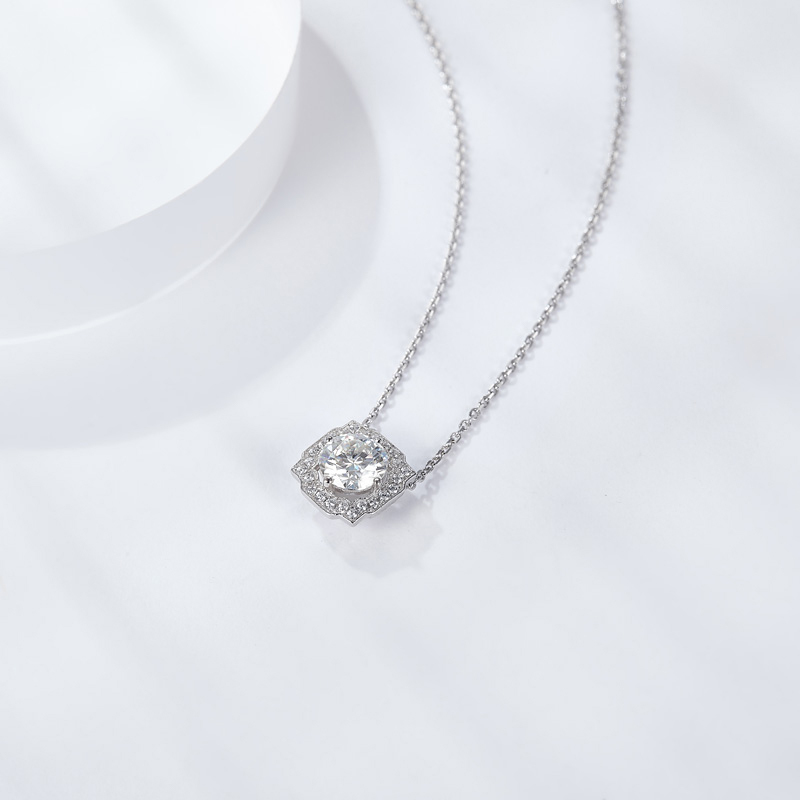 Sotiya Belle Geometry Round Cut Moissanite Necklace Sterling Silver-Sotiya