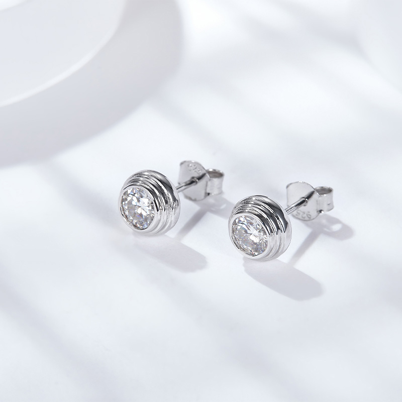 Sotiya Bezel Set Solitaire Round Cut Stud Earrings Sterling Silver-Sotiya