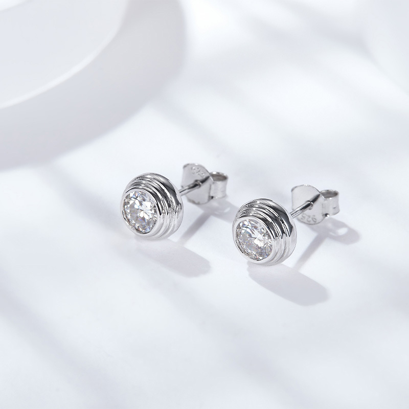 Sotiya Bezel Set Solitaire Round Cut Stud Earrings Sterling Silver-Sotiya